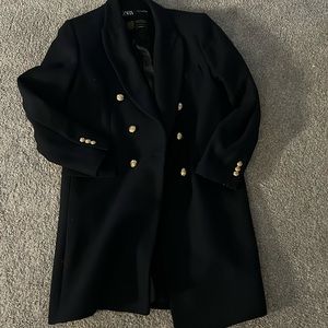 Zara wool black coat with gold buttons